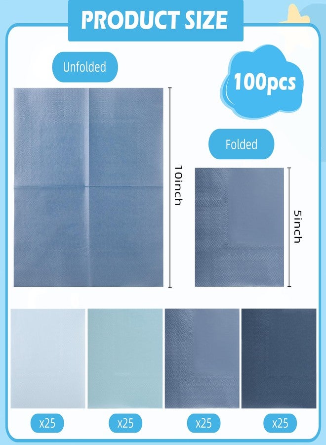 AimFun 100 Pcs Dusty Blue Party Napkins Gradient Blue Disposable Paper Napkins 4 Colors 5" Cocktail Napkins for Birthday Baby Shower Anniversary Reception Party Supplies (Dusty Blue) - Image 2